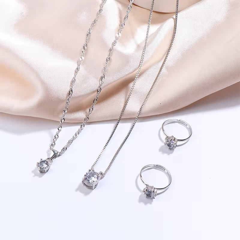 Luxury Women Ring Necklace Earrings Rhinestone Bracelet Female Casual Ladies Jewelry Set